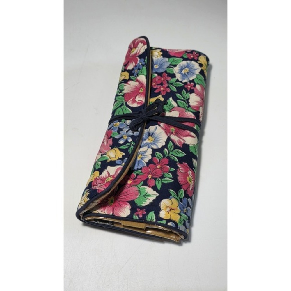 Vintage Ted‎ Lapidus Paris Floral Fabric Travel Jewelry Organizer Roll